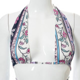 New printed bohemian high-waisted micro-flared trousers suit K21ST410