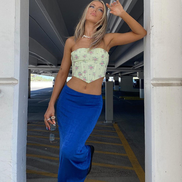 New women's solid color bag hip casual half-length low-waist long skirt Q21SK415