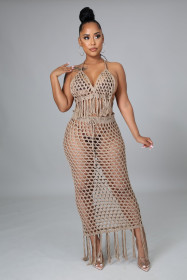 Sexy ladies knit suit hollow swimsuit beach blouse two-piece suit Z0109