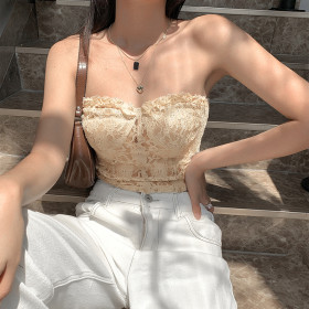 One-line neck mesh see-through halter slim-fit bottoming tube top vest T1738157