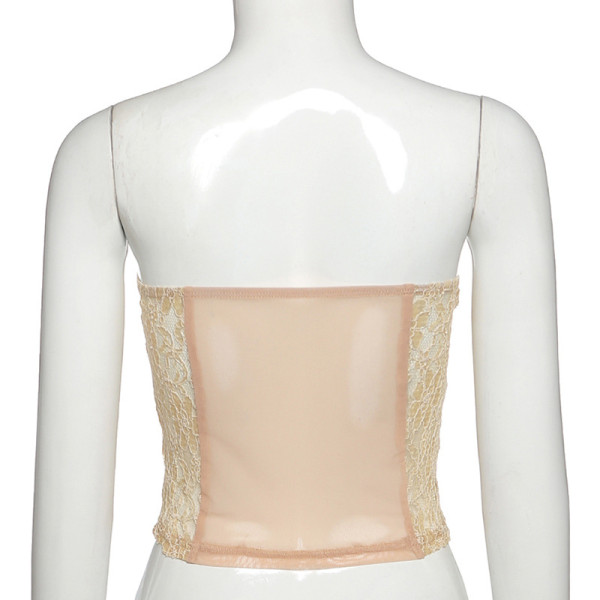 One-line neck mesh see-through halter slim-fit bottoming tube top vest T1738157