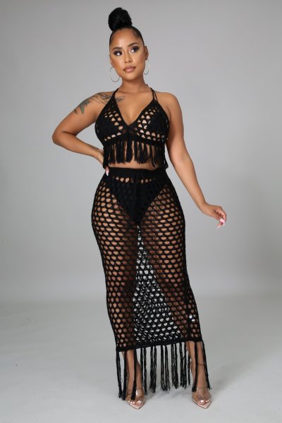 Sexy ladies knit suit hollow swimsuit beach blouse two-piece suit Z0109