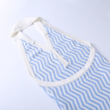 Polo collar contrast color open back wool knit wrap hip dress JY21202DG