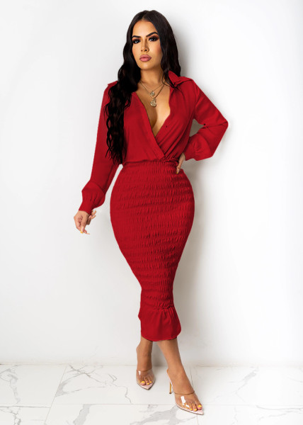 V-neck long-sleeved ladies slim dress nightclub dress H193