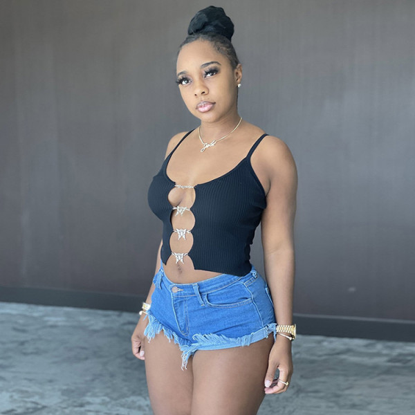 New fashion casual thread solid color camisole T-shirt G8145