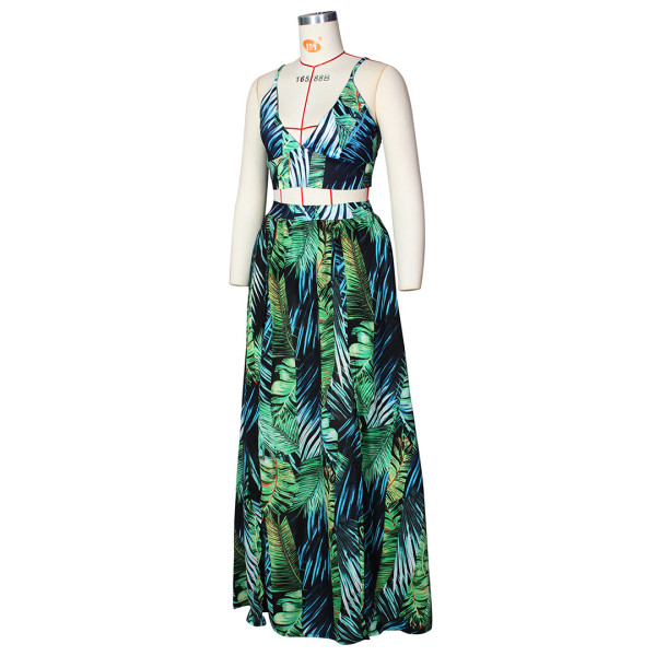 Sexy camisole printed big swing dress two-piece beach dress G0384
