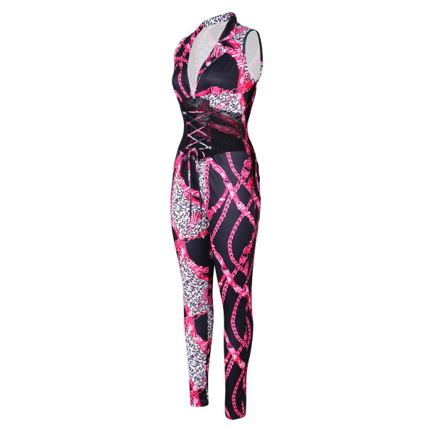 Fashion chain ladies casual pants waist tie jumpsuit G0394