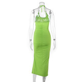 Lace-up chain sling irregular long skirt tight-fitting sexy smocked dress WD2725