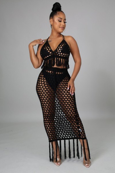 Sexy ladies knit suit hollow swimsuit beach blouse two-piece suit Z0109
