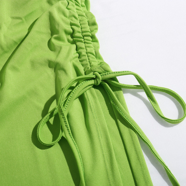 Lace-up chain sling irregular long skirt tight-fitting sexy smocked dress WD2725