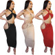 Fashion sexy solid color hollow wrap chest tie waist long skirt WY6774