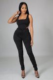New solid color casual high elastic fold two-piece suit p8582