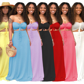 Two-piece fashion sexy tie-rope tube top dress WY6575
