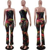 Fashion sexy wrap-chested mesh printed jumpsuit WY6782