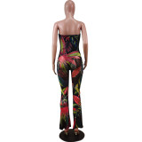 Fashion sexy wrap-chested mesh printed jumpsuit WY6782