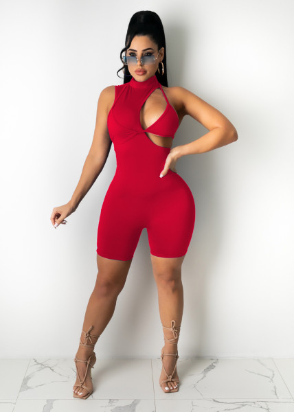 Fashion sexy solid color sleeveless shorts with invisible zipper behind the jumpsuit WY6795