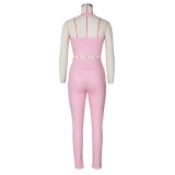 Sexy ladies suit PU leather pants zipper feet leather pants lace-up vest suit Y097