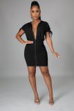Fashion new casual solid color bandage hooded dress p8581