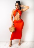 Fashion sexy solid color hollow wrap breast skirt suit WY6784