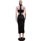 Fashion sexy solid color hollow wrap breast skirt suit WY6784