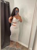 Fashion sexy solid color suspender hollow dress WY6797