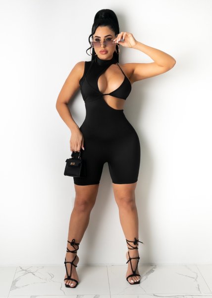 Fashion sexy solid color sleeveless shorts with invisible zipper behind the jumpsuit WY6795