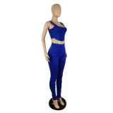New solid color casual high elastic fold two-piece suit p8582