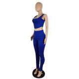 New solid color casual high elastic fold two-piece suit p8582