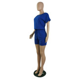 New solid color short-sleeved T-shirt shorts with pockets jumpsuit P8589