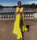 Ladies long skirt sexy fashion wedding evening dress deep V high split part large swing floor long skirt  G0393