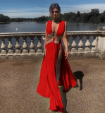Ladies long skirt sexy fashion wedding evening dress deep V high split part large swing floor long skirt  G0393