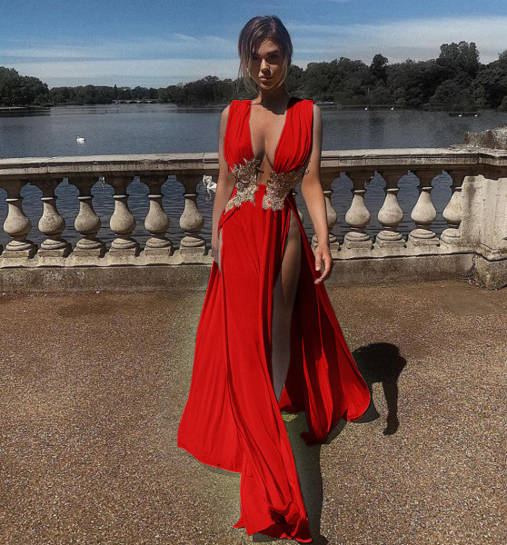 Ladies long skirt sexy fashion wedding evening dress deep V high split part large swing floor long skirt  G0393