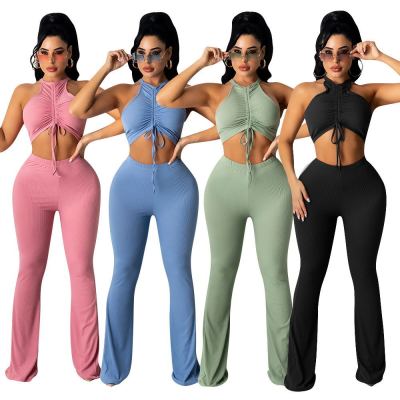 Two-piece fashion new pleated lace-up vest p8587