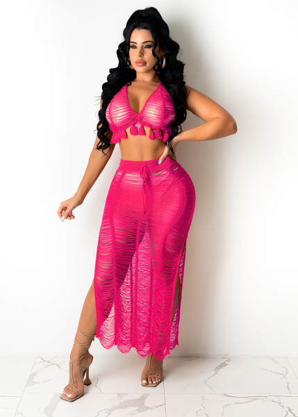 Women's sexy see-through fringed knitted beach skirt cover Z0104