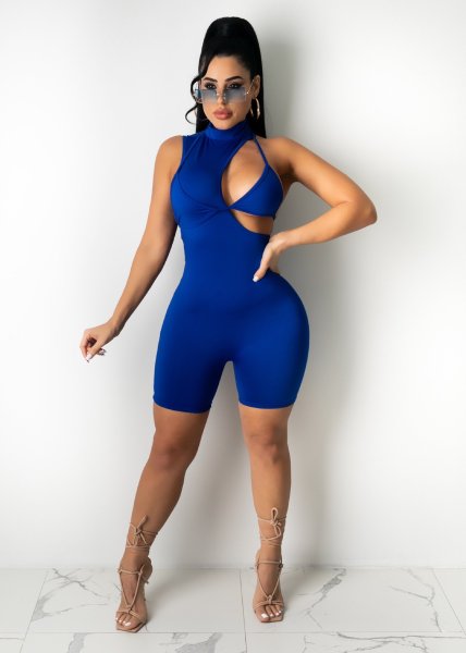 Fashion sexy solid color sleeveless shorts with invisible zipper behind the jumpsuit WY6795