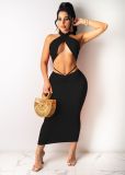 Fashion sexy solid color hollow wrap breast skirt suit WY6784