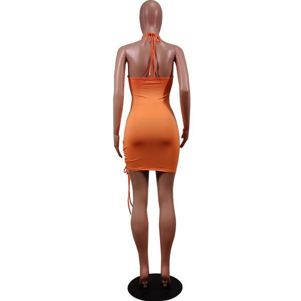Fashion sexy wrapped chest piece with tie rope hanging neck bag hip dress short skirt WY6788
