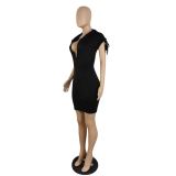 Fashion new casual solid color bandage hooded dress p8581