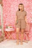 New solid color short-sleeved T-shirt shorts with pockets jumpsuit P8589