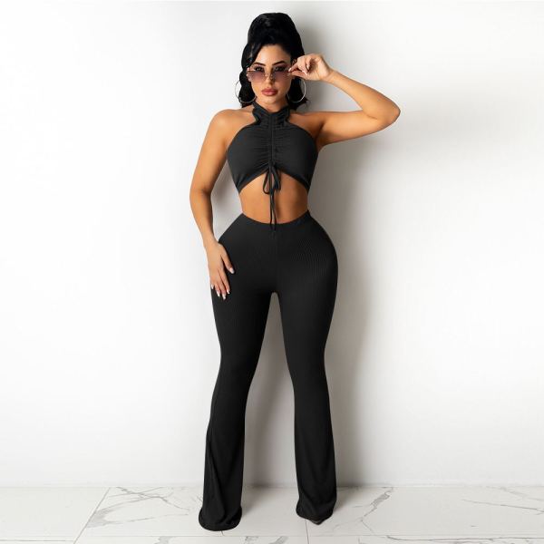 Two-piece fashion new pleated lace-up vest p8587