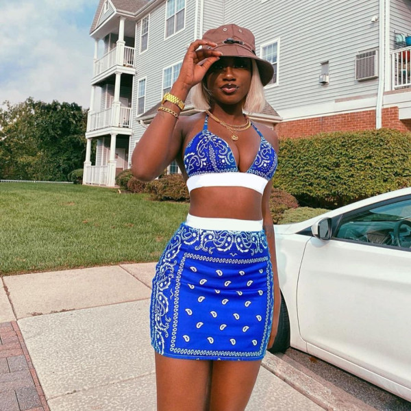 Two-piece sexy swimsuit short skirt two-piece printed short skirt FFD1116