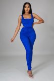 New solid color casual high elastic fold two-piece suit p8582