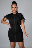 Fashion new casual solid color bandage hooded dress p8581