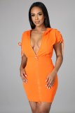 Fashion new casual solid color bandage hooded dress p8581