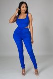 New solid color casual high elastic fold two-piece suit p8582