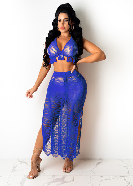 Women's sexy see-through fringed knitted beach skirt cover Z0104