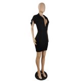 Fashion new casual solid color bandage hooded dress p8581