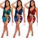 Fashion sexy printed umbilical vest sleeveless skirt suit with tie stitching WY6778