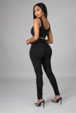 New solid color casual high elastic fold two-piece suit p8582