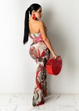 Fashion sexy wrap-chested mesh printed jumpsuit WY6782